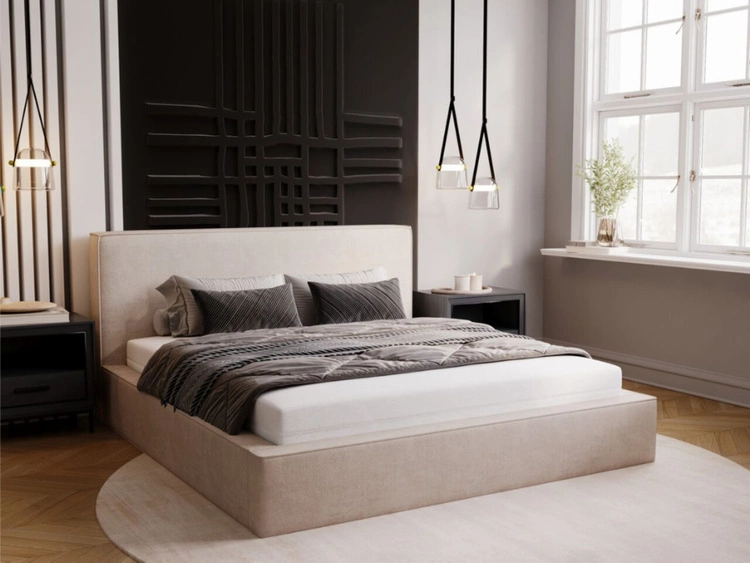 Łóżko tapicerowane z pojemnikiem i stelażem 140x200 Monaco Beżowe