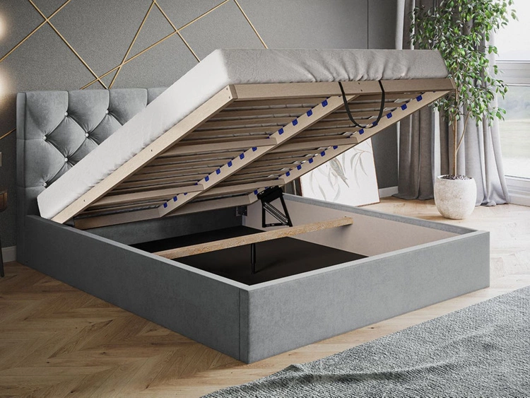 Łóżko tapicerowane z pojemnikiem i stelażem 180x200 Selva Ciemny niebieski