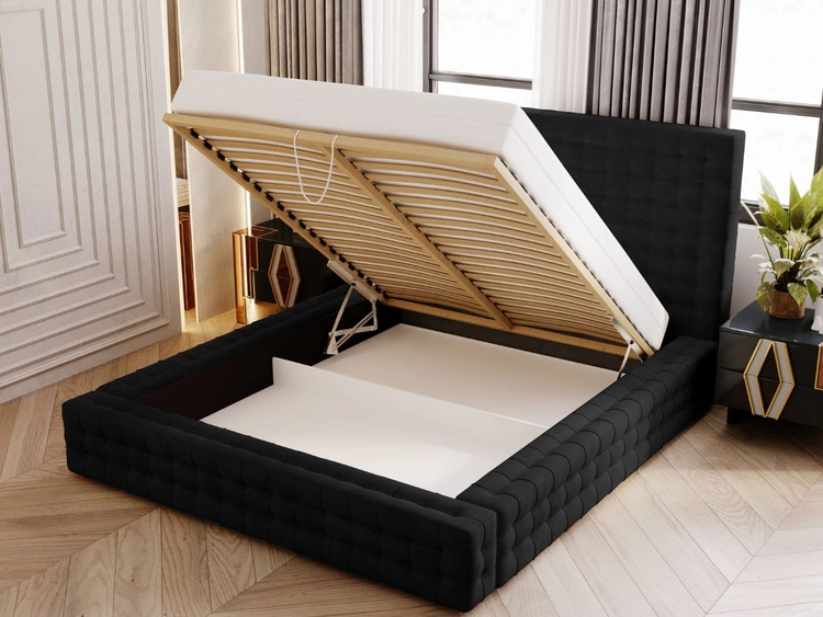 Łóżko tapicerowane z pojemnikiem i stelażem 120x200 Barbados Czarne