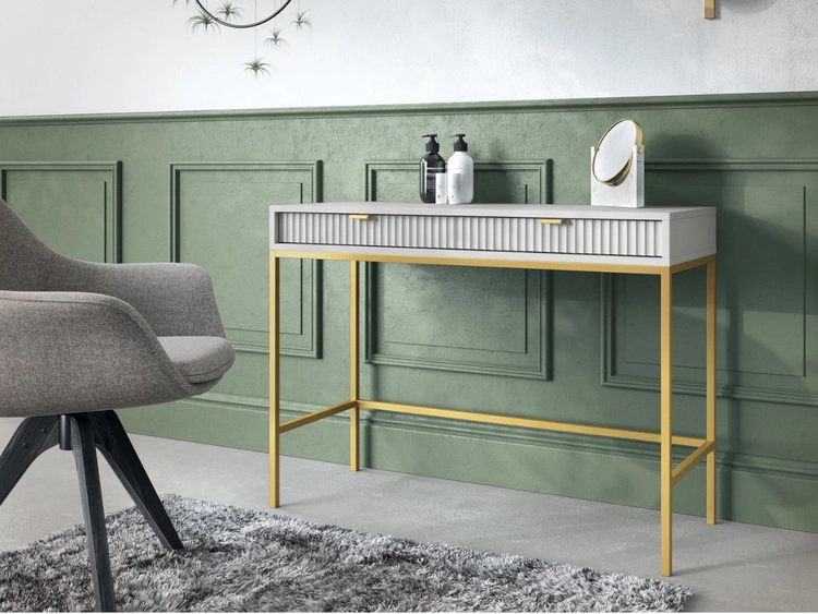 Toaletka z złotymi metalowymi nogami Amber szara