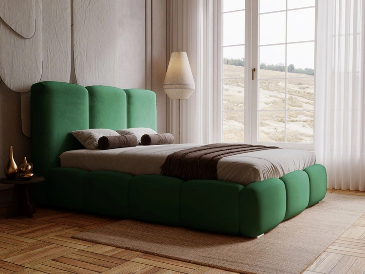 Łóżko tapicerowane z pojemnikiem i stelażem 120x200 cm Bubble Zielone