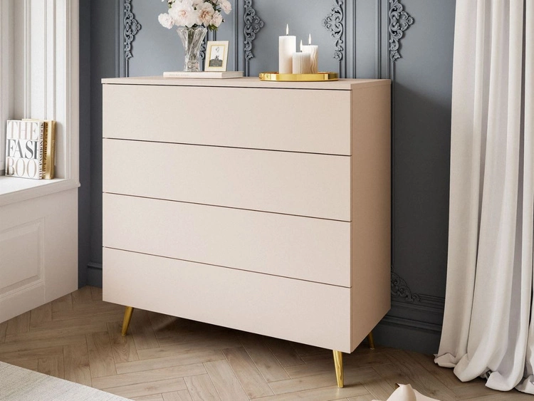 Komoda z szufladami i oświetleniem LED na złotych nogach Nuveo Kaszmir