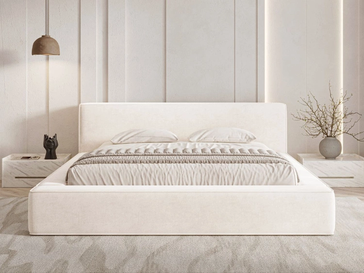 Łóżko tapicerowane z pojemnikiem i stelażem 120x200 Mali Kremowe