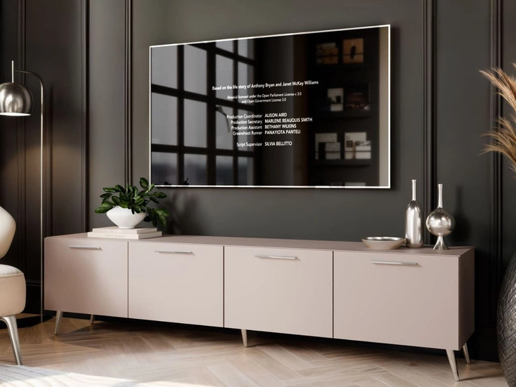 Szafka RTV pod telewizor z drzwiczkami na srebrnych nóżkach 200 cm Noaé Kaszmir