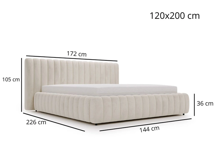 Łóżko tapicerowane z pojemnikiem i stelażem 120x200 Bliss Szare