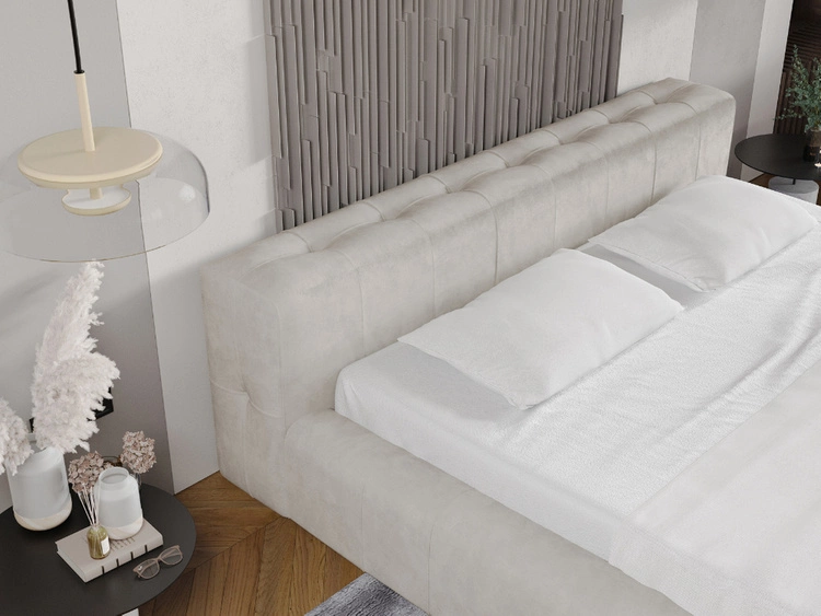 Łóżko tapicerowane z pojemnikiem i stelażem 180x200 Lipari beż
