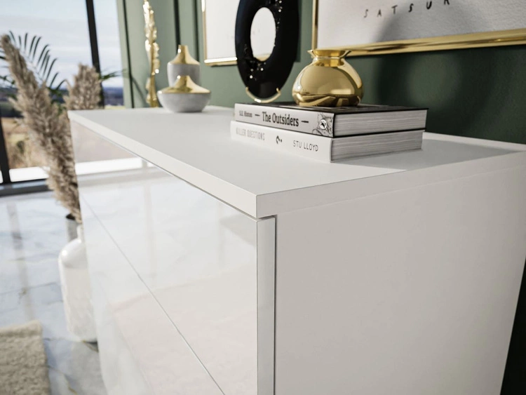 Komoda z czterema szufladami i oświetleniem LED na złotych nóżkach Nuveo Biały połysk