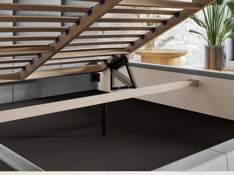 Łóżko tapicerowane z pojemnikiem i stelażem 140x200 Malo jasnoszare