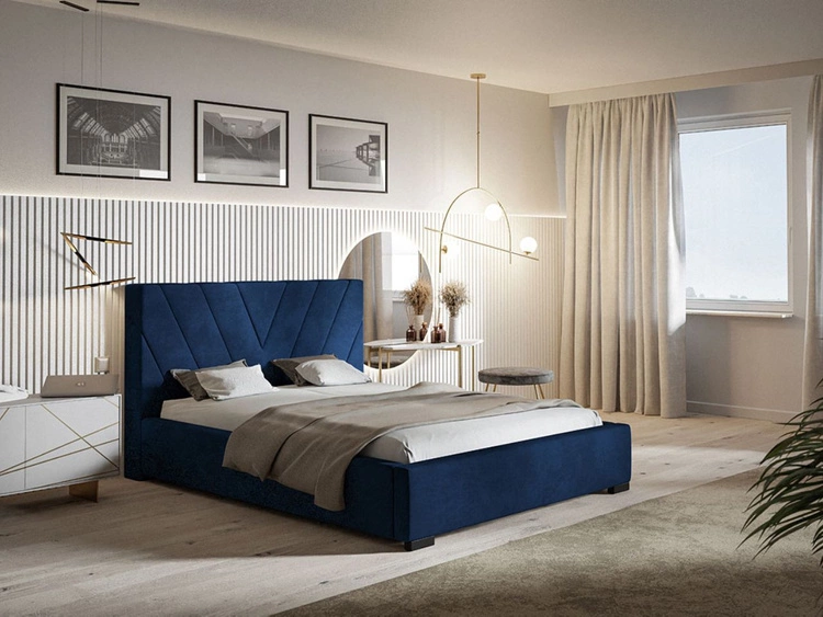 Łóżko tapicerowane z pojemnikiem i stelażem 180x200 Tivoli Granatowe