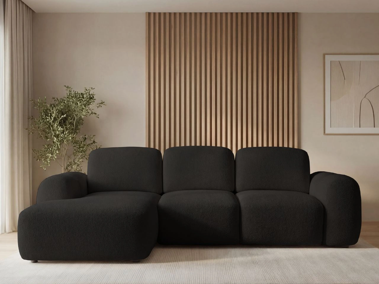 Narożnik L z funkcją spania i pojemnikiem Avelin Lewy Czarny