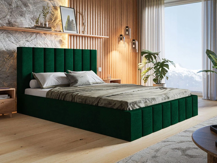 Łóżko tapicerowane z pojemnikiem i stelażem Siena 180x200 zielony