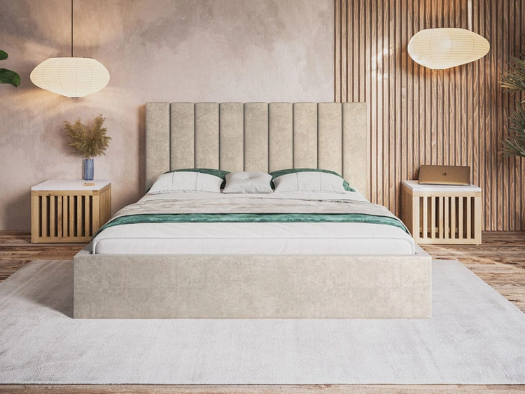 Łóżko tapicerowane z pojemnikiem i stelażem 180x200 Sesto beżowe