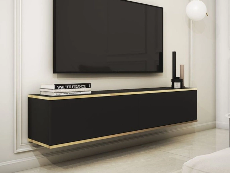 Szafka wisząca pod telewizor z drzwiczkami 135 cm z gładkim frontem Diolo Czarna