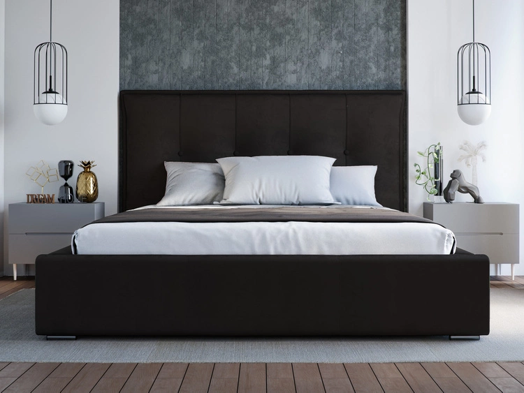 Łóżko tapicerowane z pojemnikiem i stelażem 200x200 Valencia Czarny