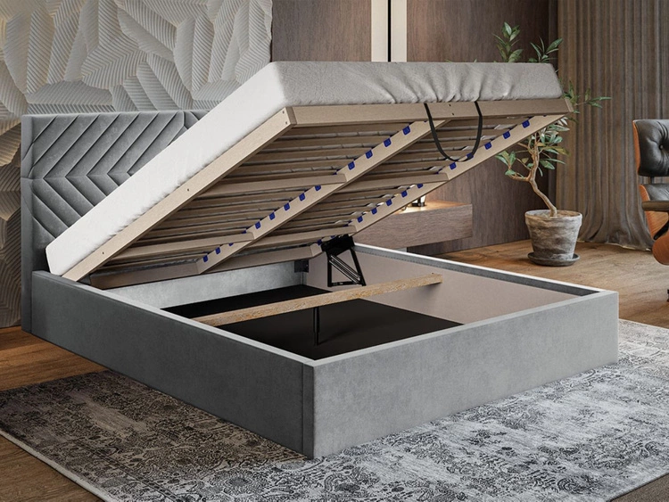 Łóżko tapicerowane z pojemnikiem i stelażem 140x200 Loris Różowe