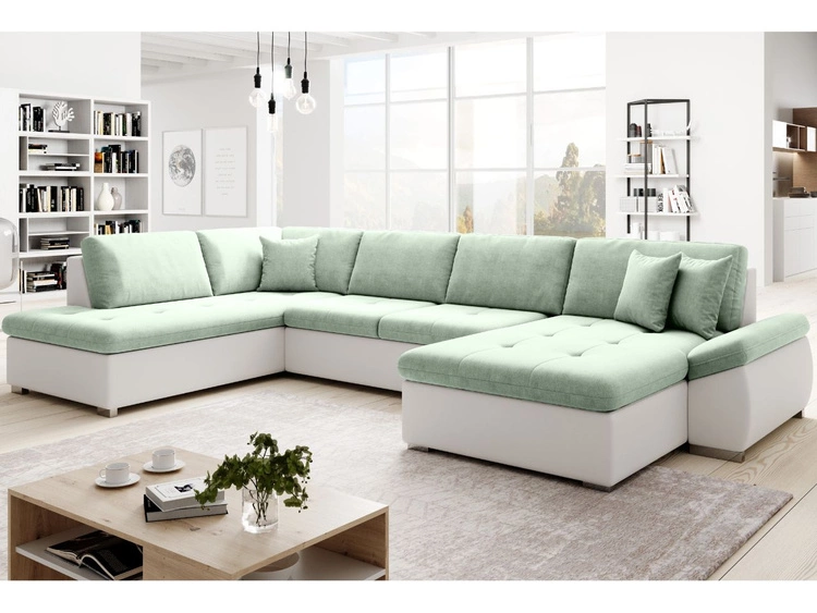 Narożnik U lewy z funkcją spania Moni U Jasny zielony