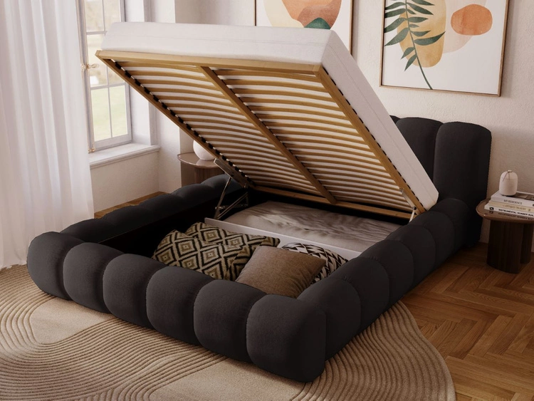 Łóżko tapicerowane z pojemnikiem na pościel 140x200 Doria Czarne