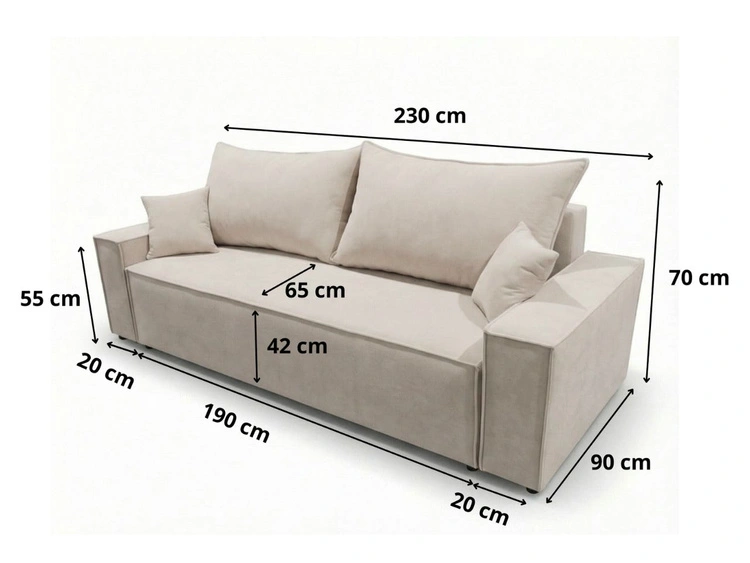 Kanapa z funkcją spania i pojemnikiem na pościel Sivra Beżowa