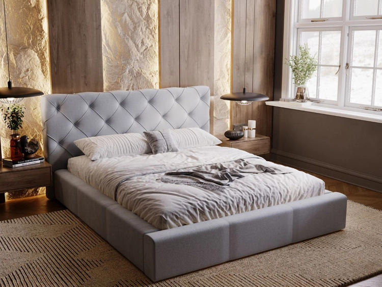 Łóżko tapicerowane z pojemnikiem i stelażem 160x200 Milano Szary