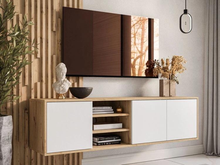 Szafka RTV pod telewizor wisząca z drzwiczkami Vivance Biały i dąb artisan