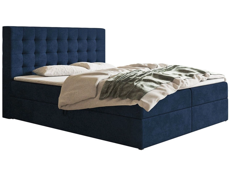 Łóżko kontynentalne z pojemnikiem na pościel 180x200 Denza Ciemnoniebieskie