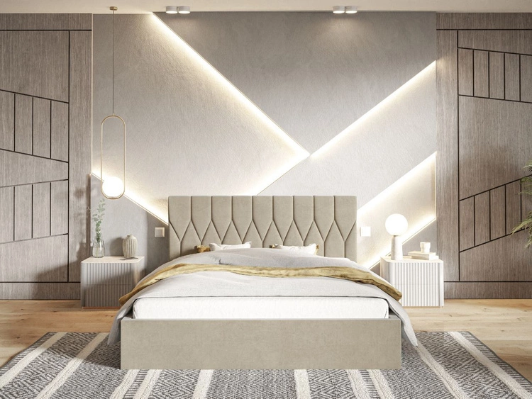 Łóżko tapicerowane z pojemnikiem i stelażem 180x200 Gaja Beżowe