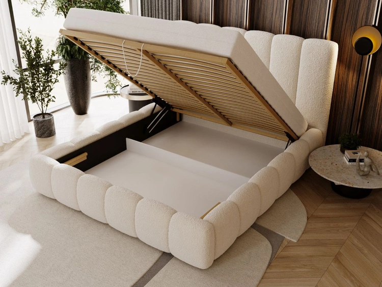 Łóżko tapicerowane z pojemnikiem i stelażem 200x200 Imperial Kremowe