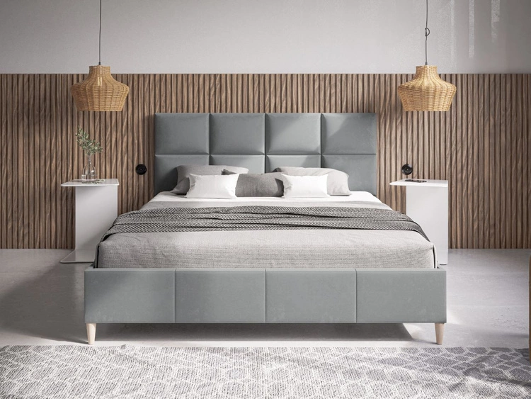 Łóżko tapicerowane ze stelażem 180x200 Luxe Jasny Szary