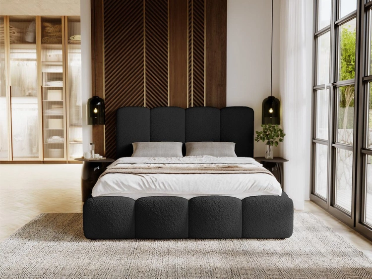Łóżko tapicerowane z pojemnikiem i stelażem 180x200 Galli Czarne
