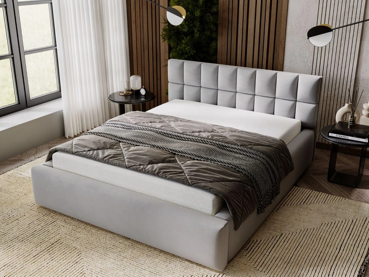 Łóżko tapicerowane z pojemnikiem i stelażem 140x200 Hugo Szare