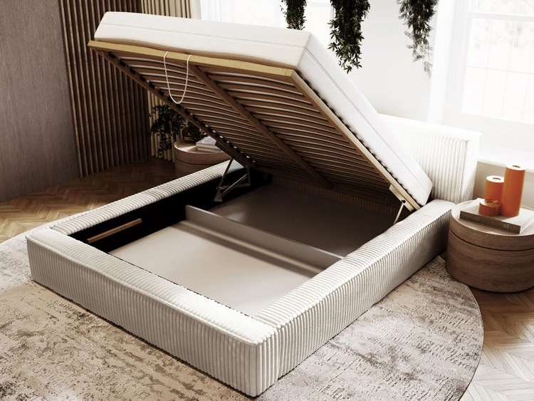 Łóżko tapicerowane z pojemnikiem i stelażem 180x200 Lago Jasnoszare