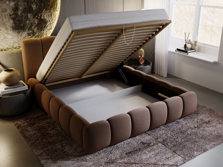 Łóżko tapicerowane z pojemnikiem i stelażem 180x200 Cloud Brązowy