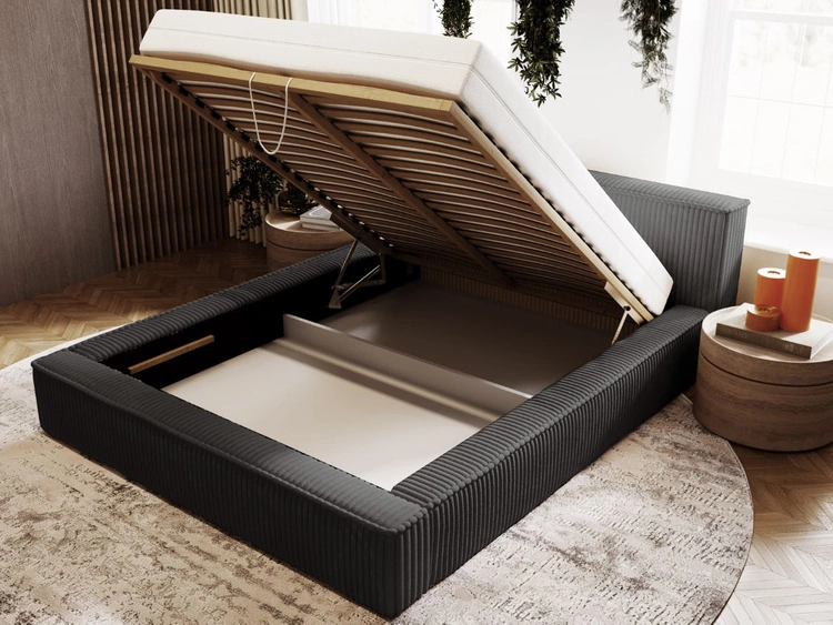 Łóżko tapicerowane z pojemnikiem i stelażem 180x200 Lago Czarne