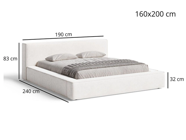 Łóżko tapicerowane z pojemnikiem i stelażem 160x200 Mali Kremowe