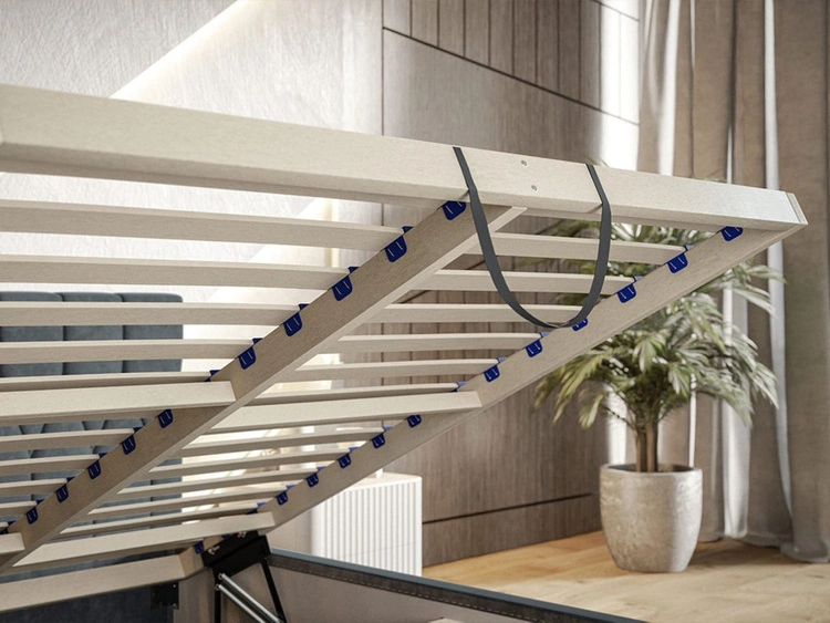 Łóżko tapicerowane z pojemnikiem i stelażem 140x200 Gaja Ciemnoniebieskie