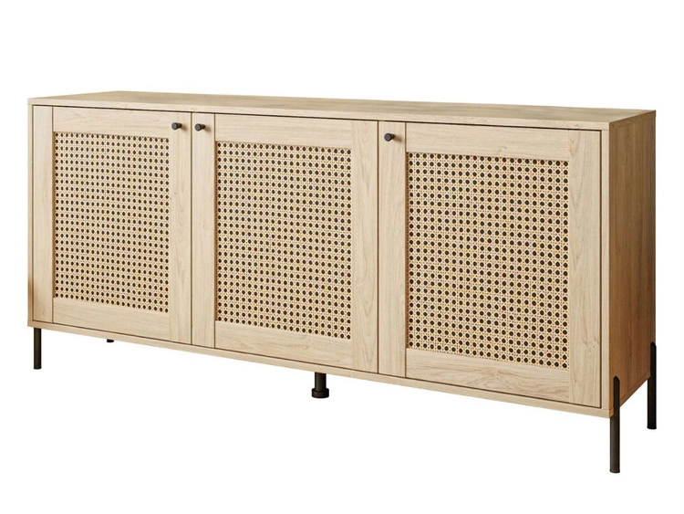 Komoda trzydrzwiowa z nadrukiem plecionki w stylu boho Bellance dąb puccini