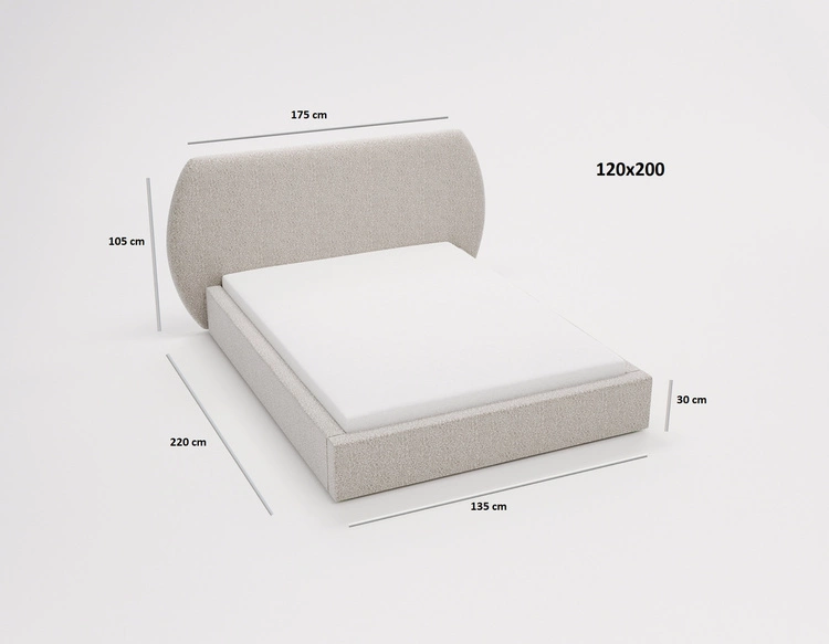 Łóżko tapicerowane z pojemnikiem i stelażem 120x200 cm Blossom Beżowe