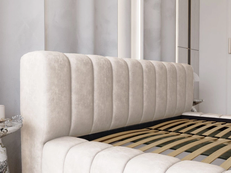 Łóżko tapicerowane z pojemnikiem na pościel i stelażem 160x200 Italia Kremowe