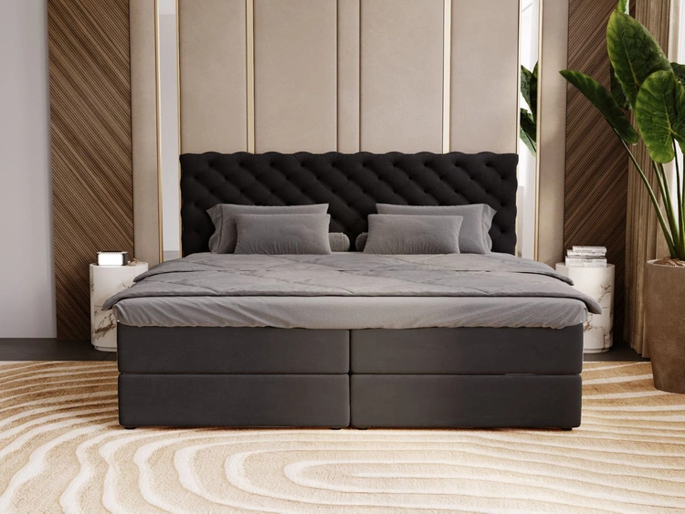 Łóżko kontynentalne z pojemnikiem na pościel 180x200 Bergamo czarne
