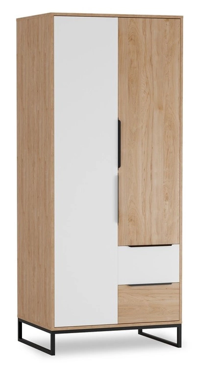 Szafa otwierana Vigo 2-drzwiowa z szufladami na metalowych nogach Hikora / Biały mat