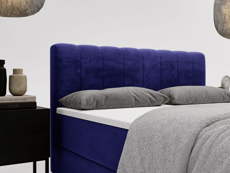 Łóżko kontynentalne z pojemnikami na pościel 140x200 Forte Ciemnoniebieskie