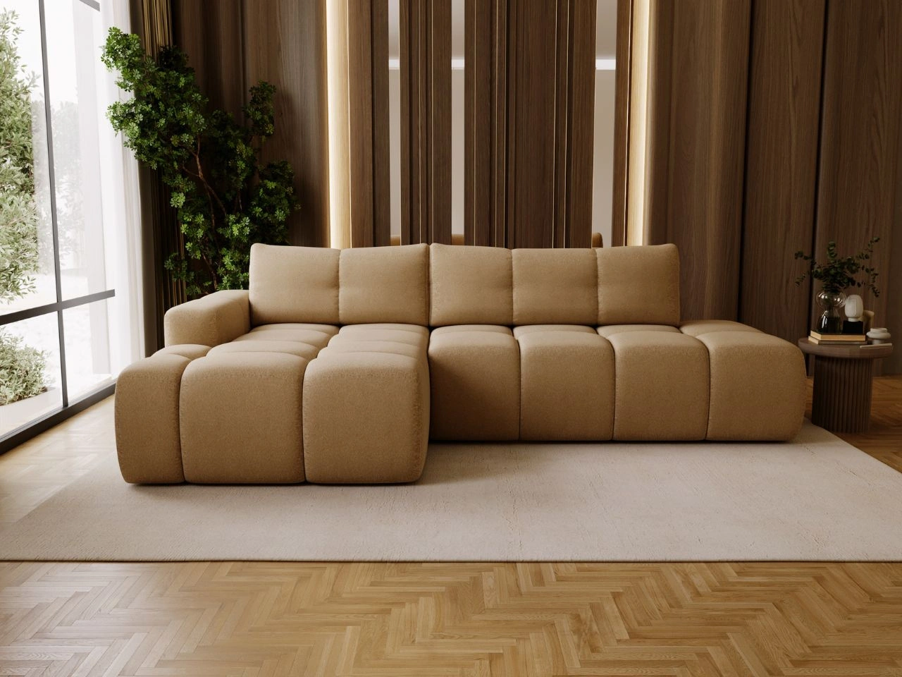 Narożnik L Prawy z funkcją spania i pojemnikiem Montero Jasnobrązowy