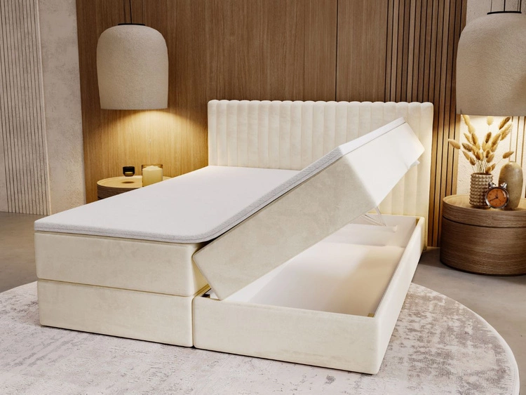 Łóżko kontynentalne z pojemnikiem na pościel 180x200 Marbella beżowe