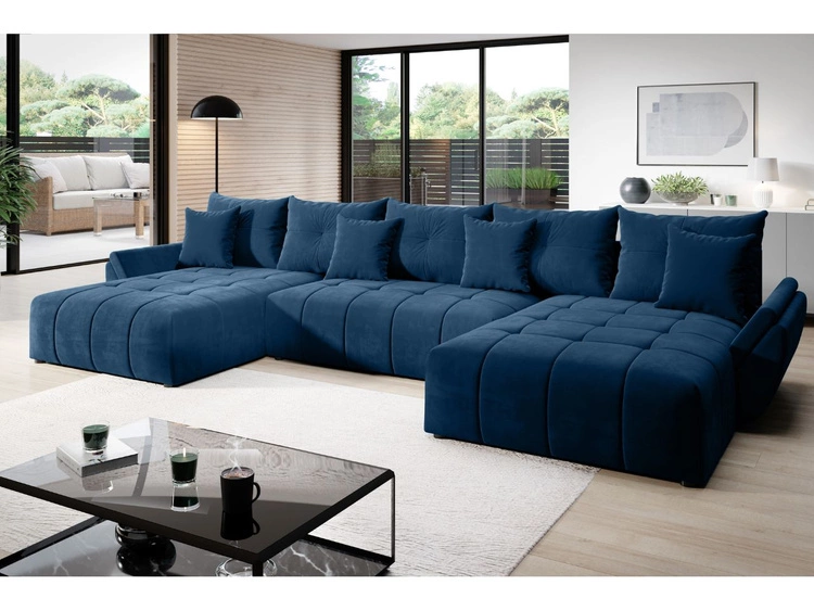 Narożnik U z funkcją spania i pojemnikiem Decor U Ciemny niebieski