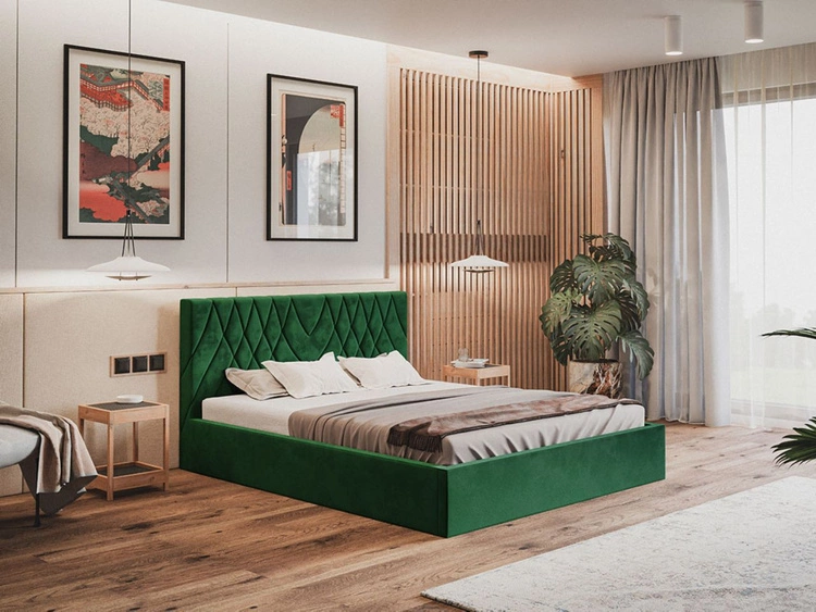 Łóżko tapicerowane z pojemnikiem i stelażem 180x200 Andri zielony