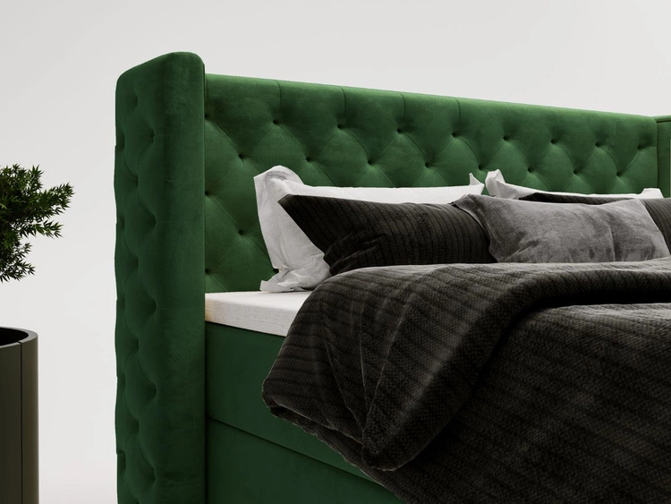 Łóżko kontynentalne z pojemnikiem na pościel 160x200 cm Lion Zielone