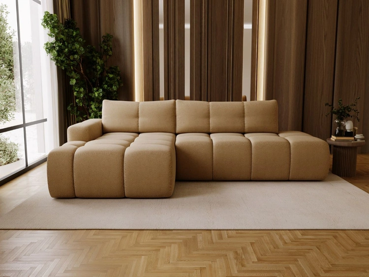 Narożnik L Lewy z funkcją spania i pojemnikiem Montero Jasnobrązowy