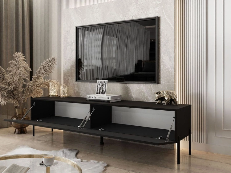 Szafka RTV dwudrzwiowa na czarnych nóżkach 175 cm z oświetleniem LED Sorelle Czarny mat