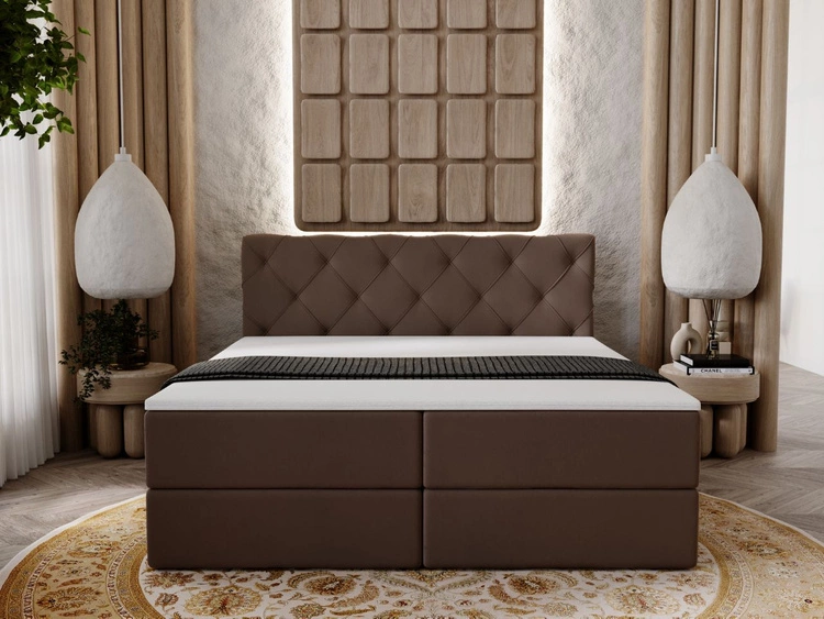 Łóżko kontynentalne z pojemnikiem na pościel 180x200 Napoli Brązowe