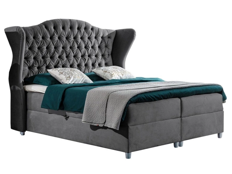 Łóżko kontynentalne z pojemnikiem na pościel 140x200 Kate Szare